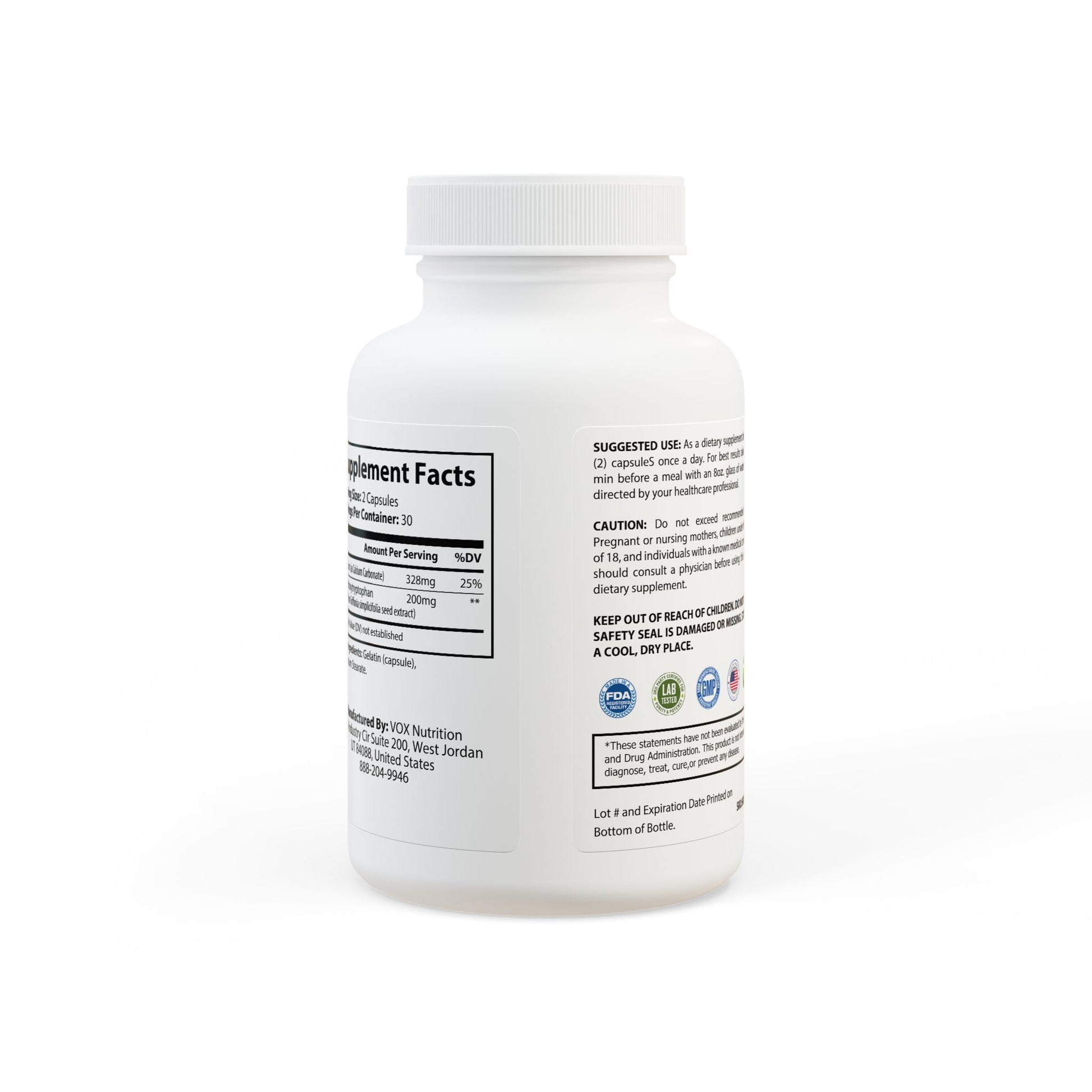 Rear label with dosage, directions, and ingredient list.