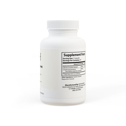 Detailed supplement facts showing 5-HTP content and calcium.