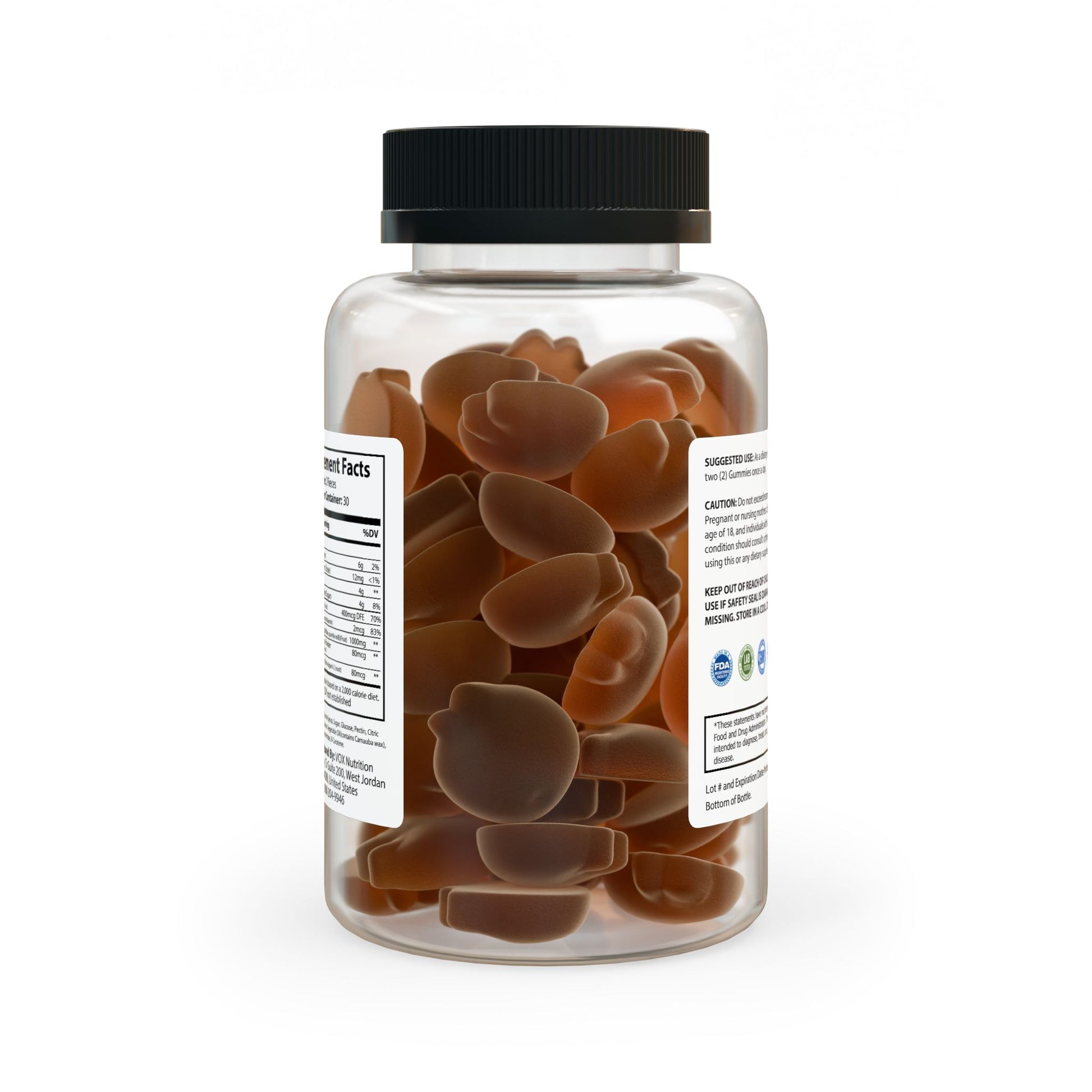 Rear view of the bottle with full product and regulatory information.