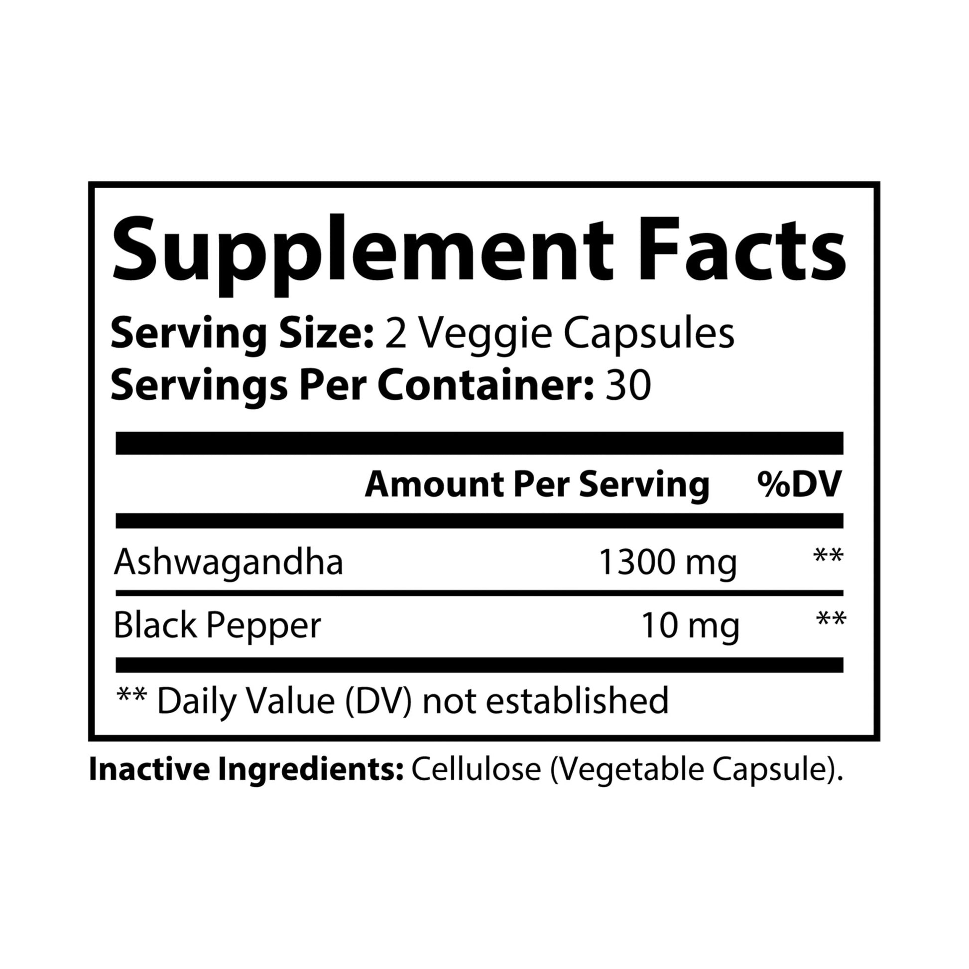 Flat panel displaying supplement facts, dosage per serving, and capsule ingredients.