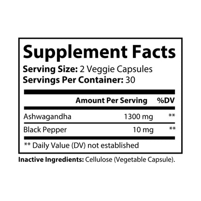 Flat panel displaying supplement facts, dosage per serving, and capsule ingredients.