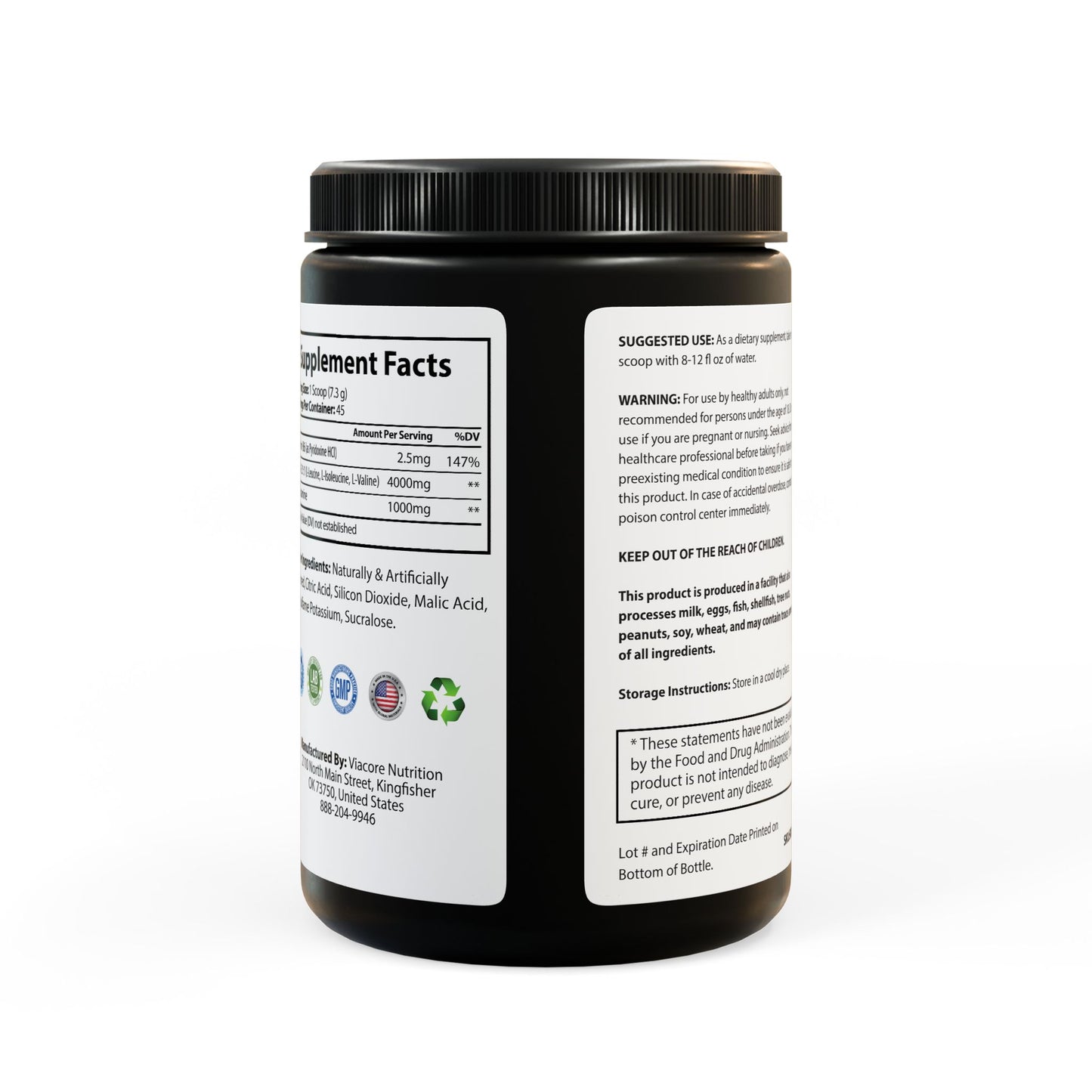 Rear label with usage instructions, ingredients, and storage details.