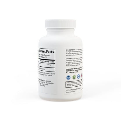 Rear-facing image of the bottle with wraparound label and regulatory information.