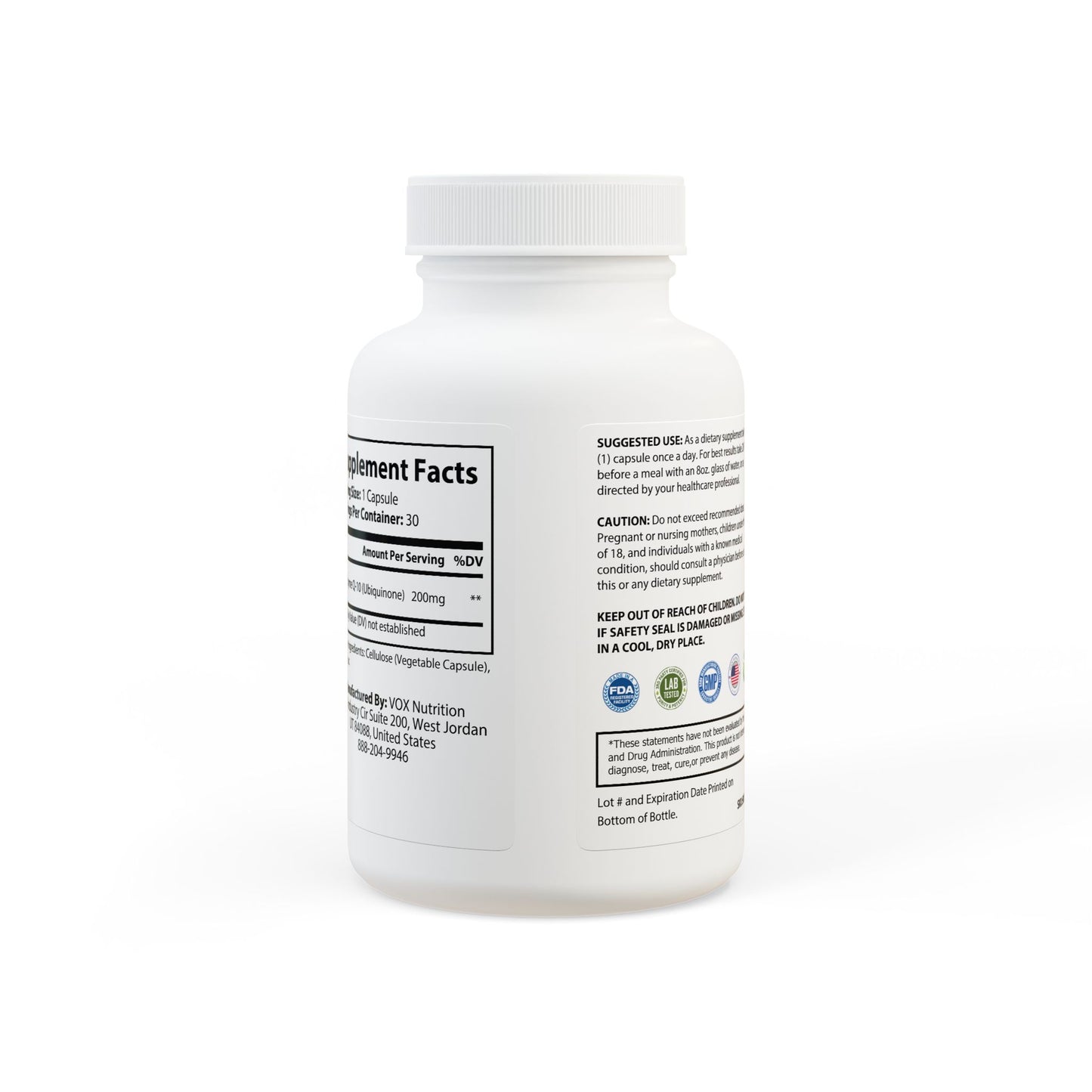 Rear label with dosage, ingredient list, and directions.