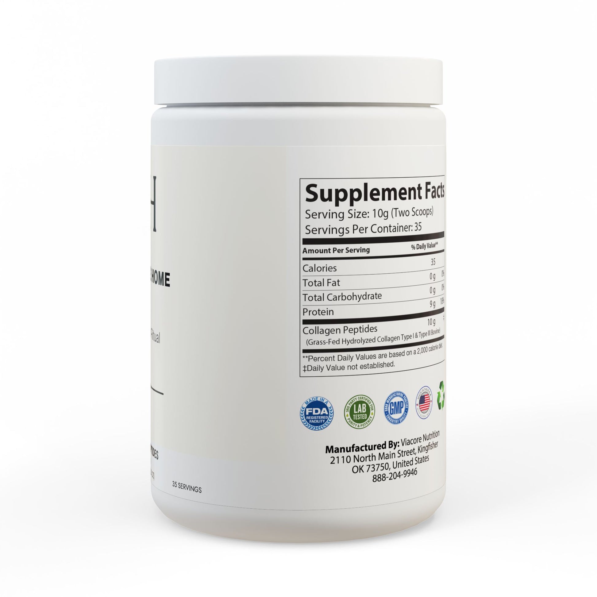Right-side jar image displaying detailed nutritional label and collagen content.
