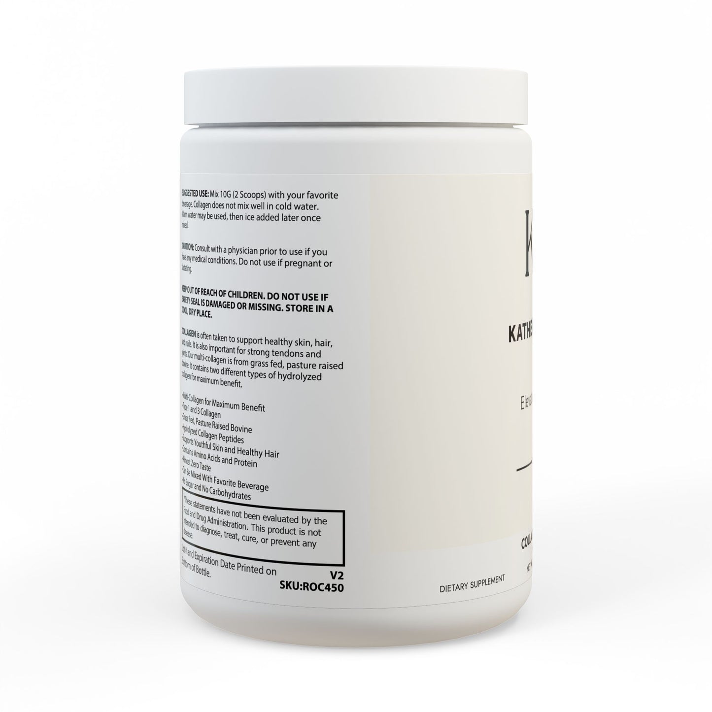 Left-facing image showing key product icons including corn-free, lactose-free, and third-party tested.