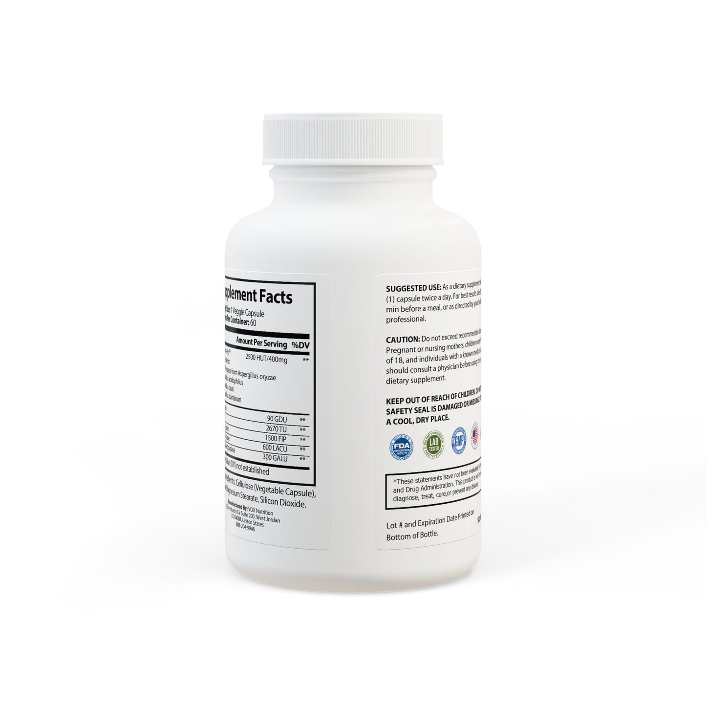 Rear label with dosage instructions and usage guidance.