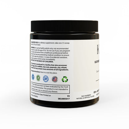 Left-side jar view displaying vegan, corn-free, lactose-free, and third-party tested icons.