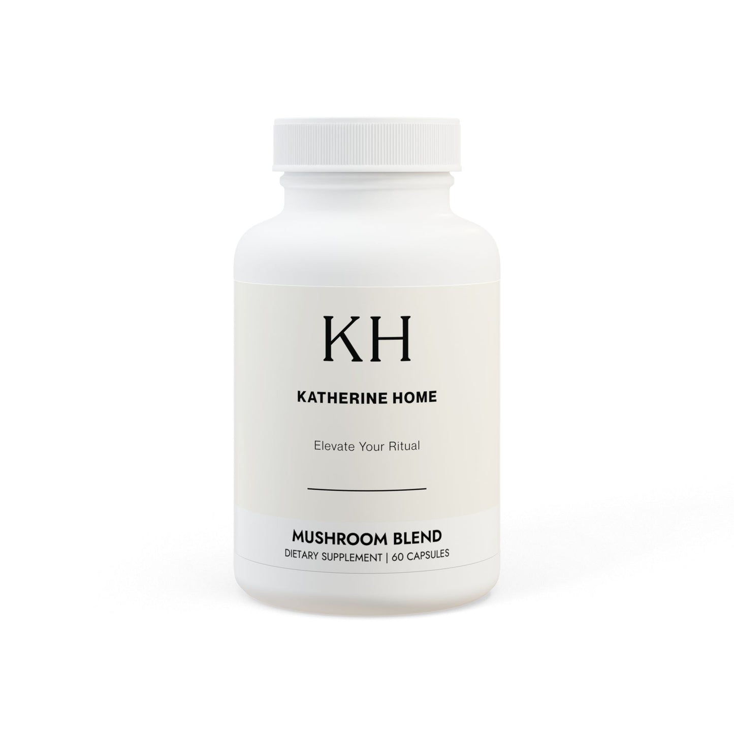 Front view of the Mushroom Blend Supplement bottle with minimalist KH branding and clean product label.