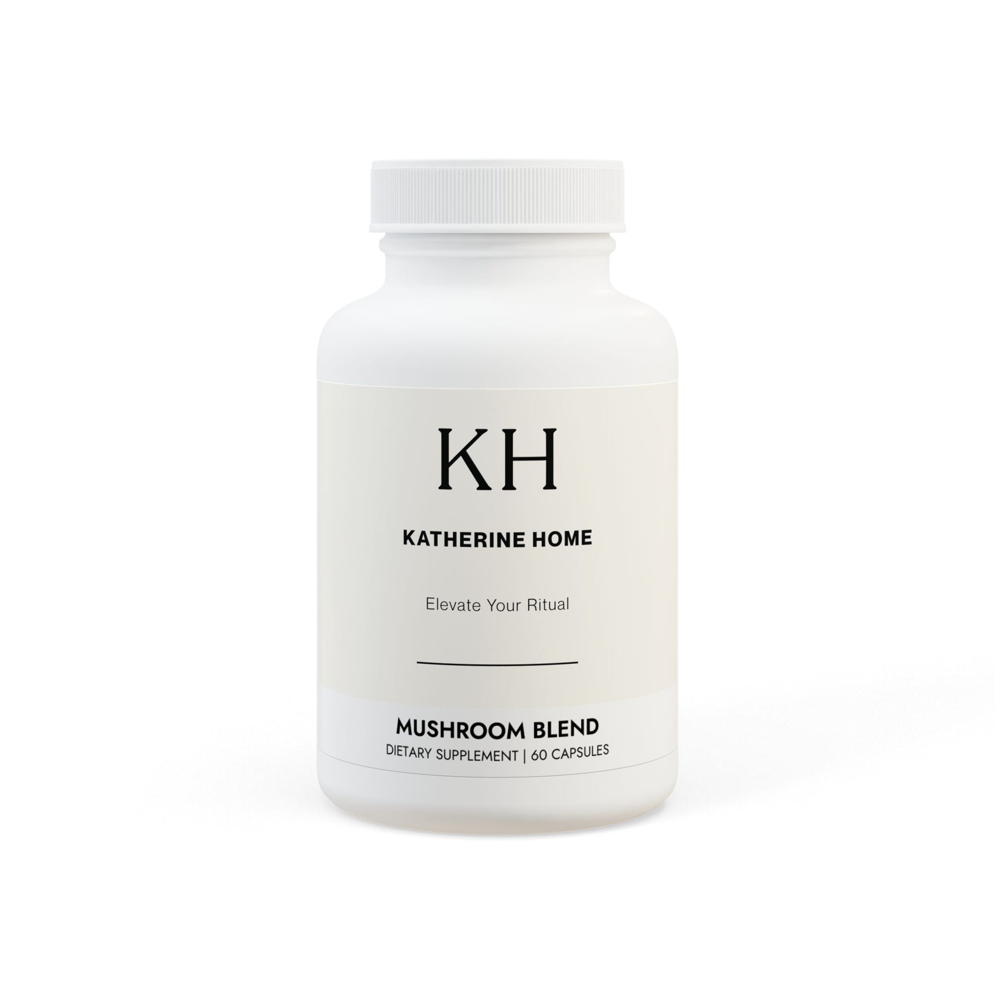 Front view of the Mushroom Blend Supplement bottle with minimalist KH branding and clean product label.