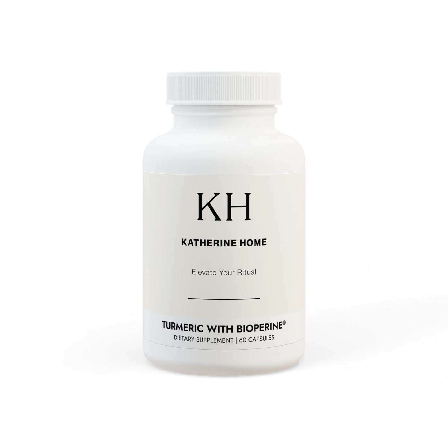 Front view of KH-branded Turmeric with BioPerine® bottle for antioxidant and recovery support.