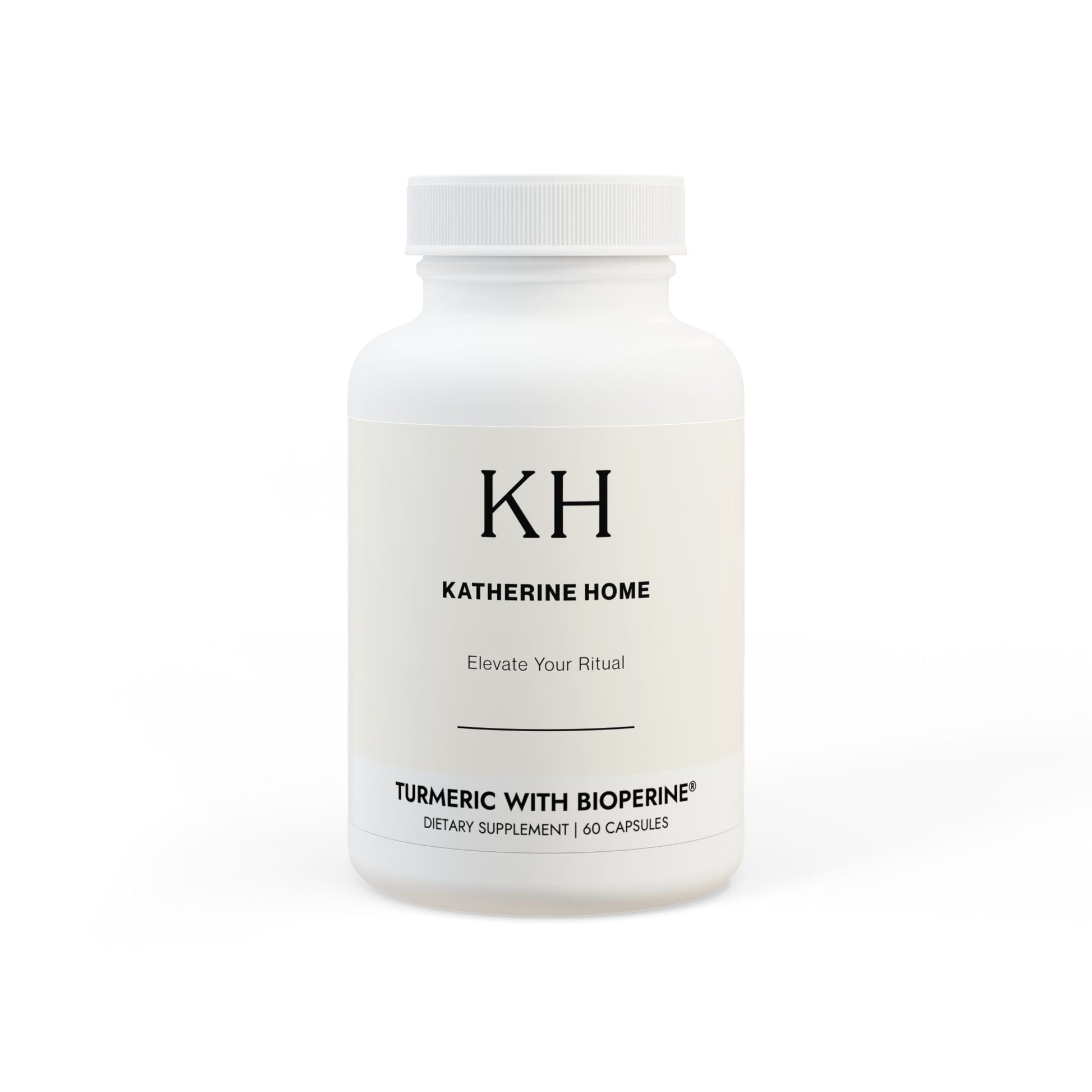 Front view of KH-branded Turmeric with BioPerine® bottle for antioxidant and recovery support.