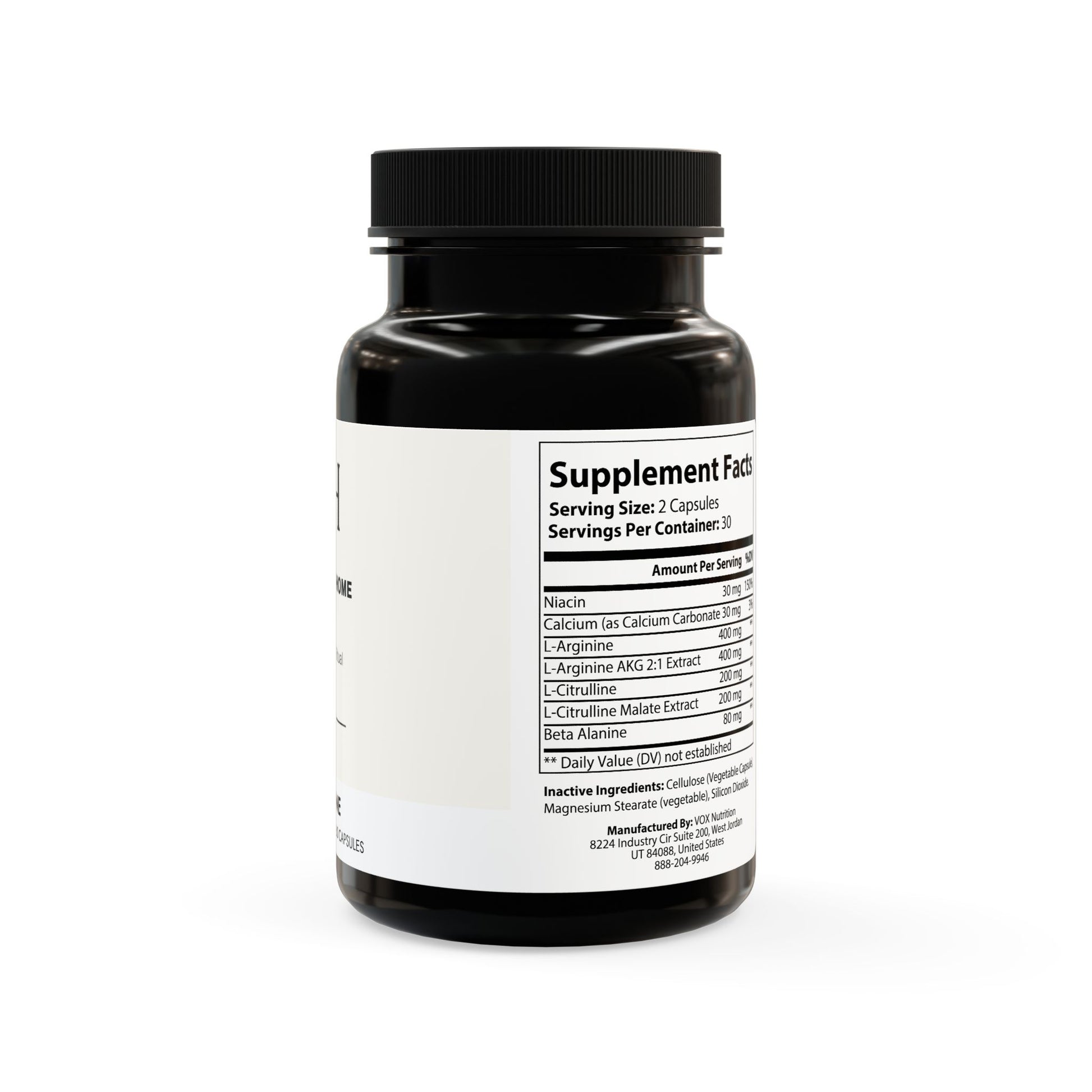 Side panel with complete nutrition facts and serving size.