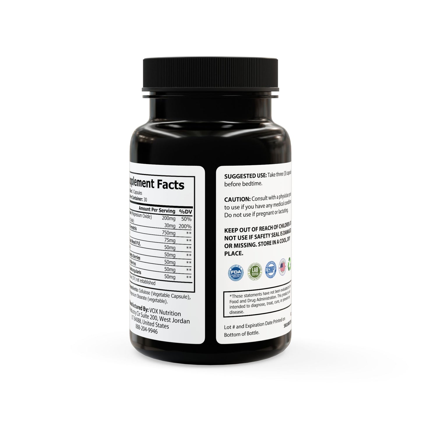Rear label with usage instructions and dosage guidance.