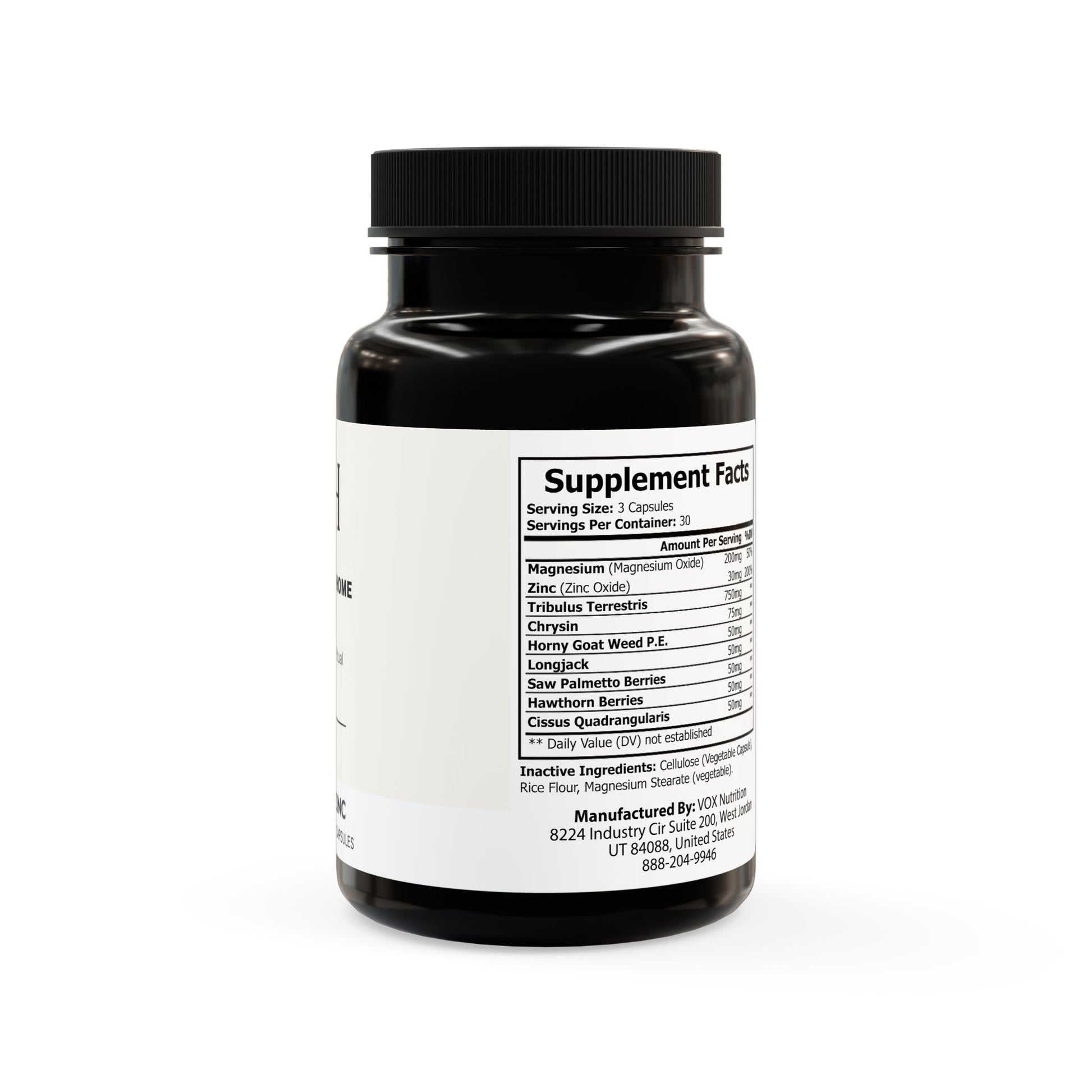 Detailed supplement facts with magnesium, zinc, and botanical blend breakdown.