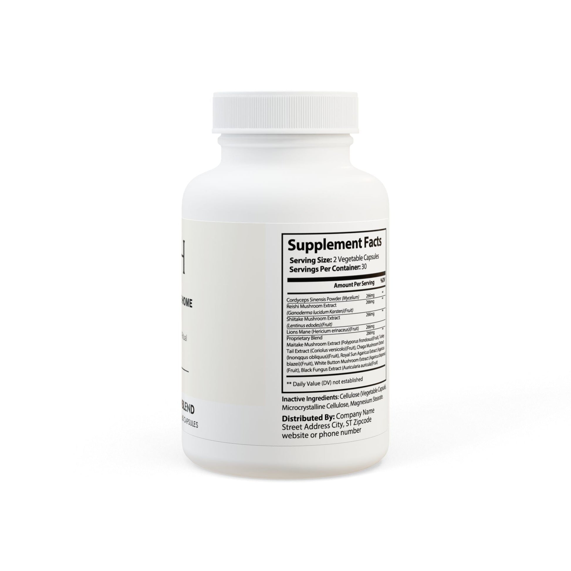 Right-side bottle image displaying the supplement facts panel and full ingredient list.