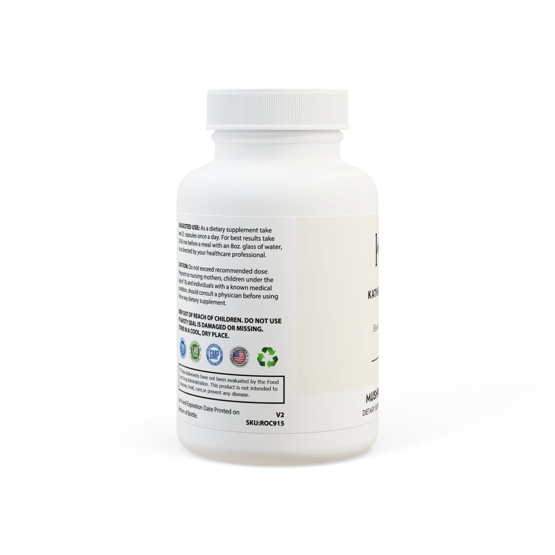  Left-facing view showing vegan, non-GMO, corn-free, lactose-free, and third-party tested icons.