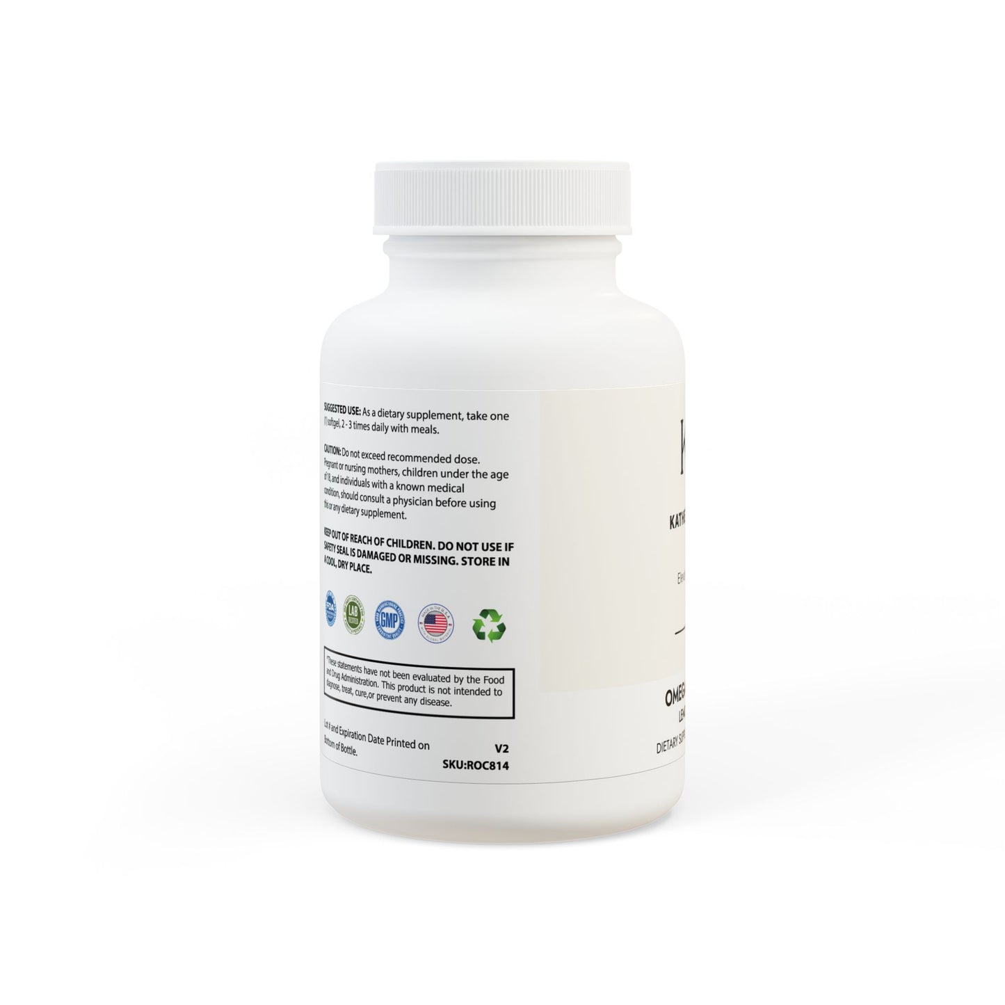 Side panel showing non-GMO, corn-free, lactose-free, and third-party tested status.