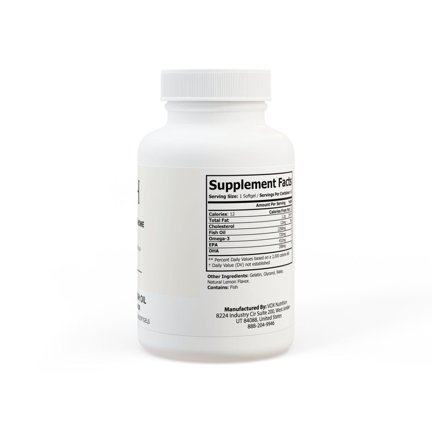 Detailed supplement facts with fish oil, EPA, and DHA content.