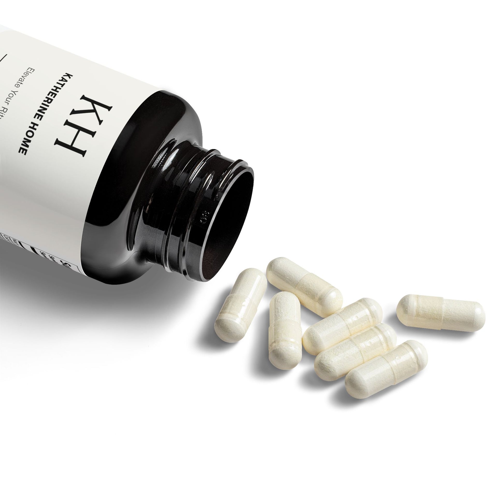 Overhead shot showing capsules inside open bottle.