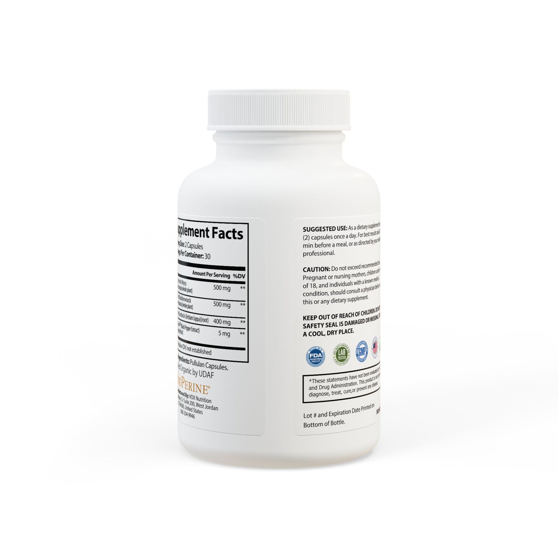 Rear label with full ingredient list and usage instructions.