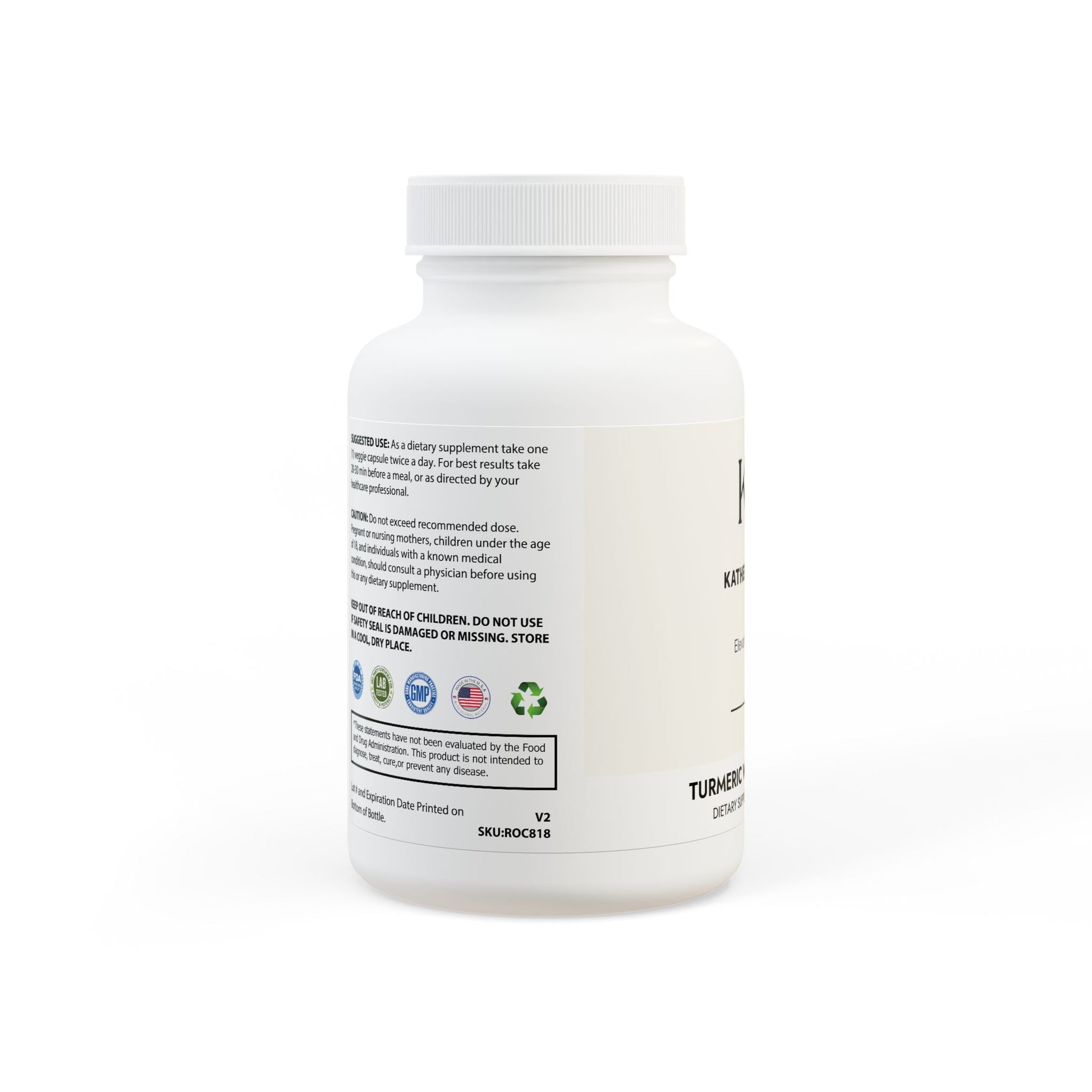 Side panel showing non-GMO, vegan, vegetarian, corn-free, lactose-free, and third-party tested certifications.