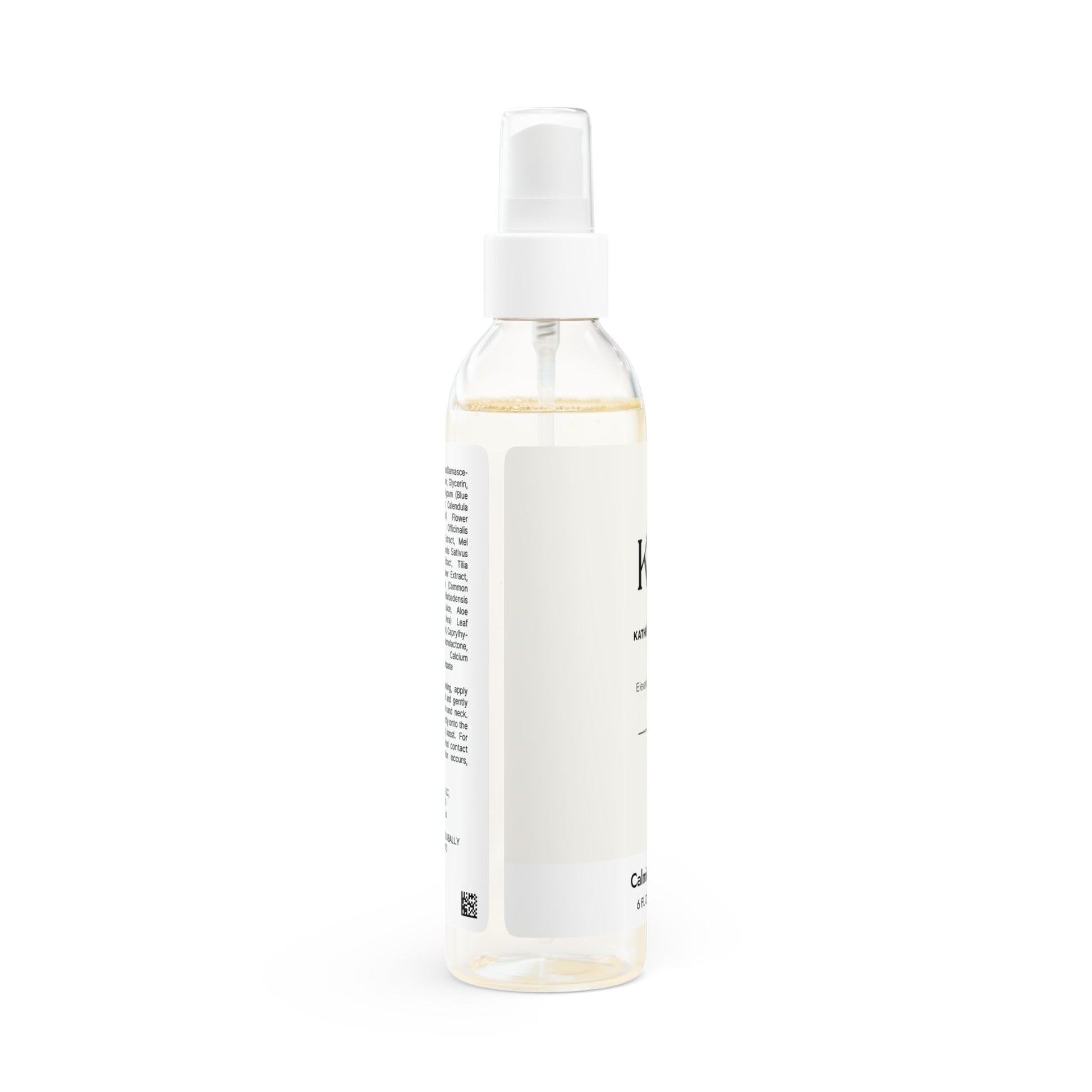 Side view of minimalist label on Katherine Home Calming Toner bottle
