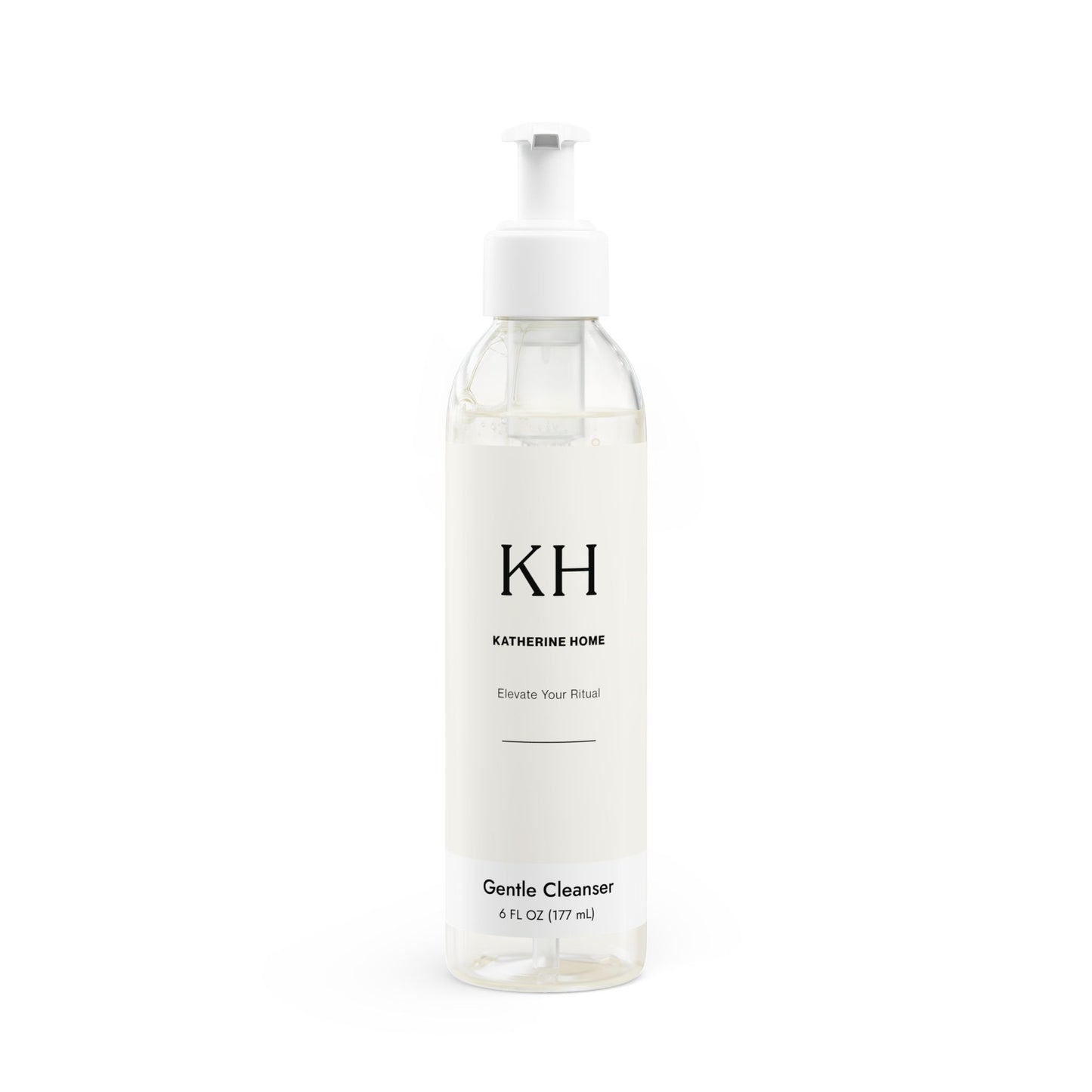 Minimalist bottle of Katherine Home Gentle Face and Body Cleanser with white pump, 6 fl oz