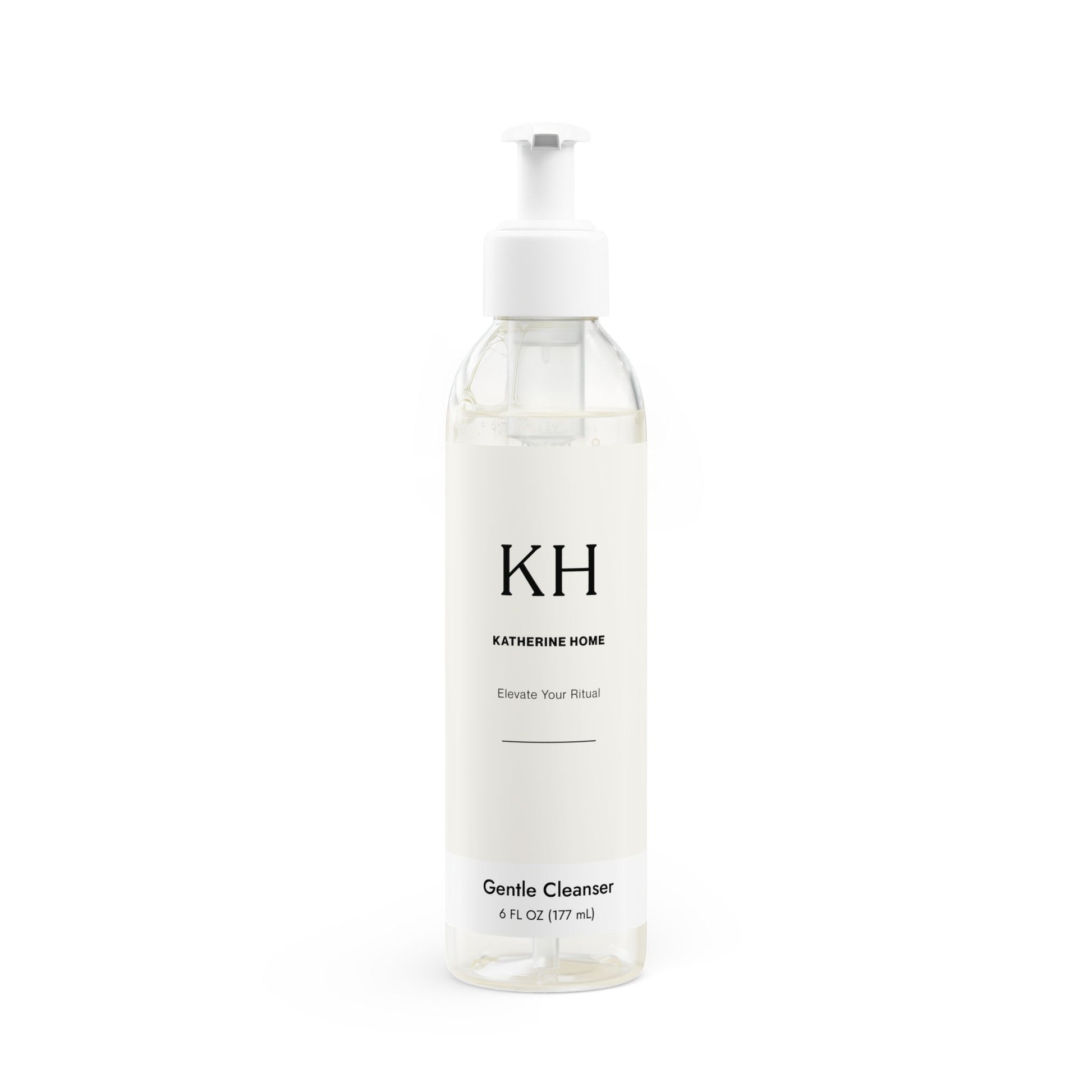 Minimalist bottle of Katherine Home Gentle Face and Body Cleanser with white pump, 6 fl oz