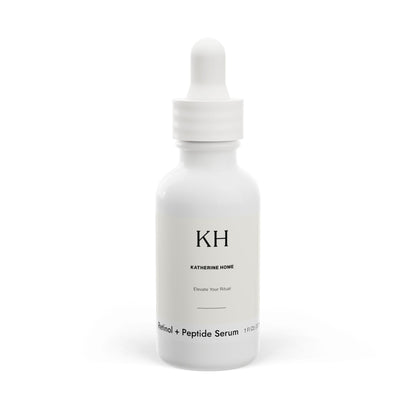 Front view of Katherine Home Retinol and Peptide Serum in white 1 oz dropper bottle